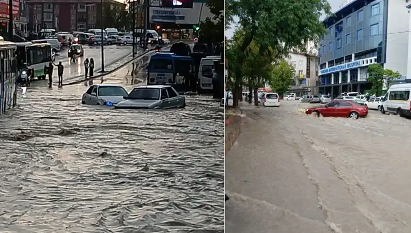 Ankara'da Sağanak Yağış: Arabalar Sürüklenirken Şehir Adeta Sular Altında Kaldı
